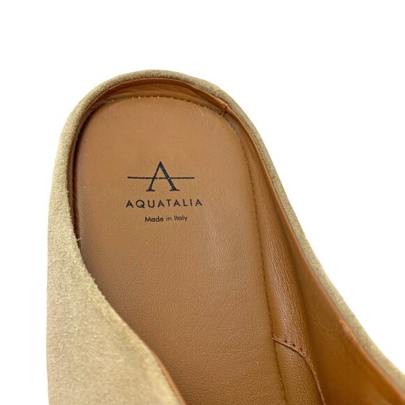 Aquatalia Anne Tan Suede Low Wedge Open Toe‎ Mules - Picture 2 of 12